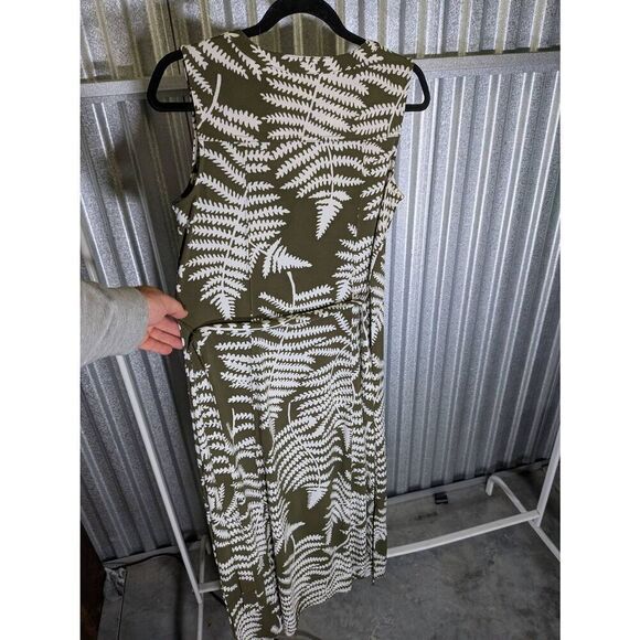 Talbots Maxi Dress Jersey Stretch Green Foliage Print Sleeveless Women's Medium - Picture 2 of 5